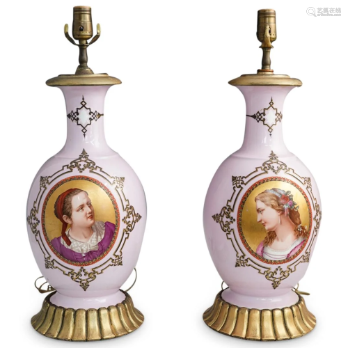 Pair of Old Paris Porcelain Lamps