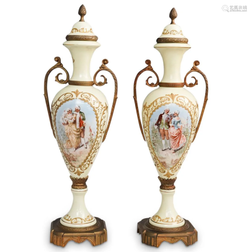 Pair of Sevres Porcelain Urns
