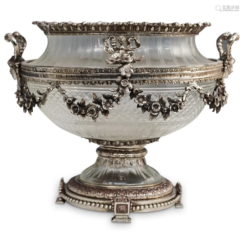 Baccarat Style Silver Plated and Crystal Center Urn