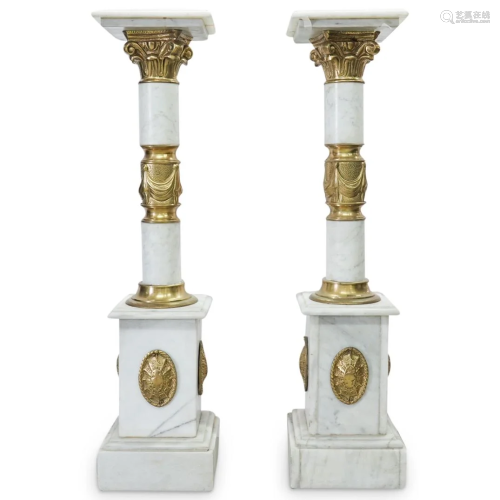 Neoclassical Style White Marble & Bronze Pedestals