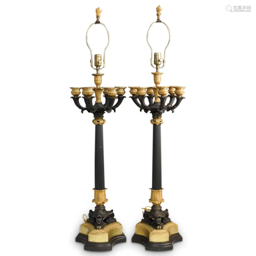French Empire Style Converted Candlestick Lamps
