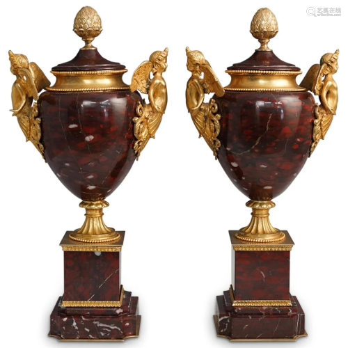 Empire Style Bronze & Rouge Marbles Urns