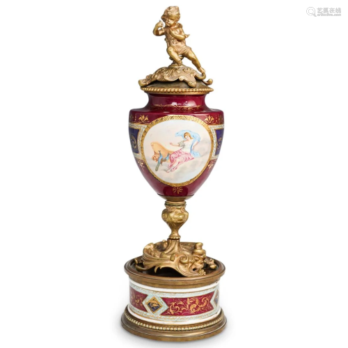 Antique French Sevres Style Porcelain & Bronze Urn