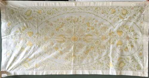 A BENGAL SILK EMBROIDERED RUNNER, 20th Century, 3ft 6ins x 2...