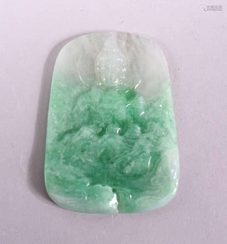 A GREEN JADITE FIGURE OF A GOD, 7cm x 5cm.