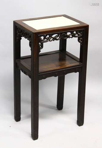 A GOOD LATE 19TH CENTURY CHINESE HARDWOOD TWO TIER STAND, th...