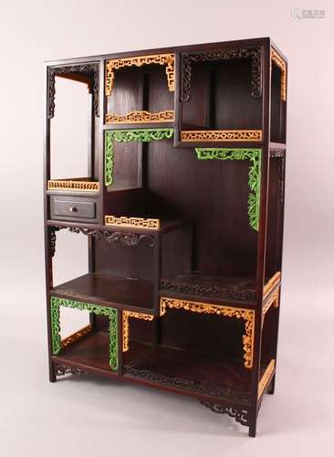 A CHINESE HARDWOOD AND STAINED IVORY MINIATURE CABINET, with...