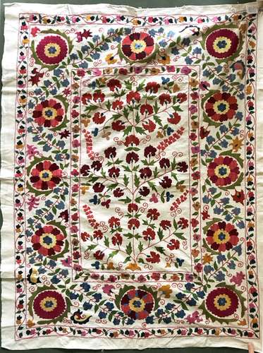 A HAND EMBROIDERED SUSANI WEDDING DOWRI, 20th Century, cream...