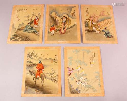 A COLLECTION OF FIVE CHINESE PAINTINGS ON PAPER, depicting s...