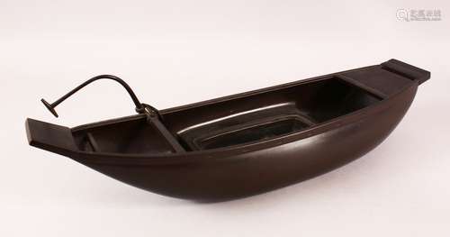 A GOOD JAPANESE MEIJI PERIOD BRONZE BOAT FORMED IKEBANA PLAN...