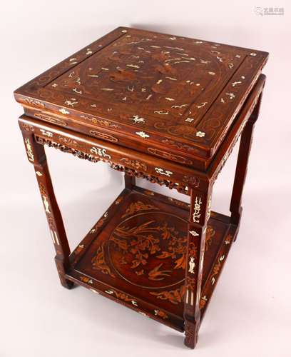 A FINE 19TH CENTURY CHINESE INLAID HARDWOOD TABLE / STAND, i...