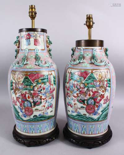 A GOOD PAIR OF 19TH CENTURY CANTON CHINESE FAMILLE ROSE PORC...