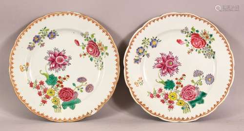 TWO 18TH /19TH CENTURY CHINESE FAMILLE ROSE PORCELAIN PLATES...