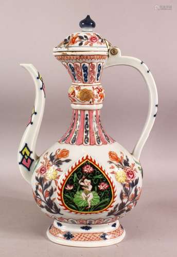 A CHINESE FAMILLE ROSE PORCELAIN EWER, with a panel to each ...