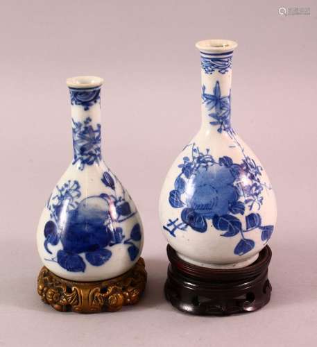 TWO CHINESE BLUE & WHITE PORCELAIN VASES & STANDS, each with...