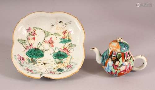 A 19TH CENTURY CHINESE CANTON FAMILLE ROSE TEA POT - decorat...