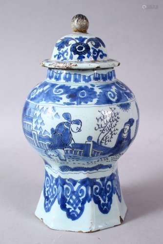 A CHINESE BLUE & WHITE OCTAGONAL FORMED JAR & COVER, the jar...