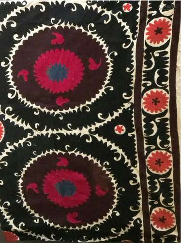 A GOOD LARGE EMBROIDERED COTTON WALL/FLOOR COVERING, circa 1...