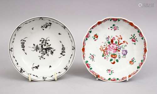 TWO 18TH CENTURY CHINESE PORCELAIN SAUCERS, One decorated in...