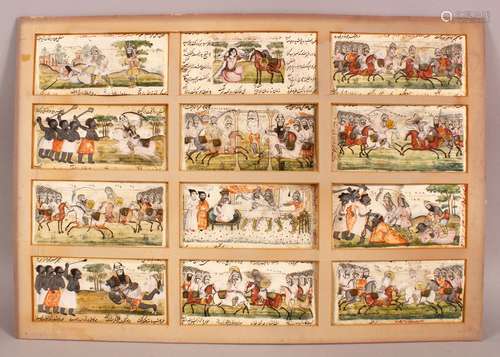 A MOUNTED COLLECTION OF TWELVE INDIAN MINIATURES, depicting ...