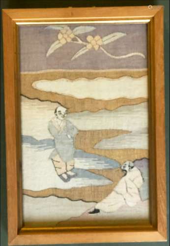 A CHINESE EMBROIDERED PICTURE, depicting two figures - frame...