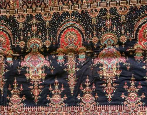 A EUROPEAN EMBROIDERED COTTON SHAWL, part only, together wit...