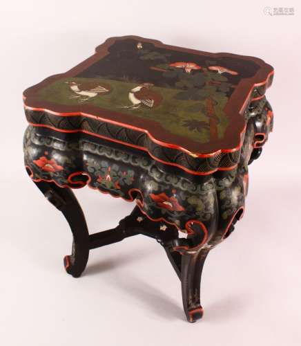 A GOOD CHINESE CARVED WOOD & LACQUER DECORATED LOW TABLE, th...