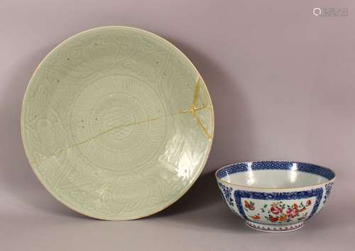 TWO ANTIQUE CHINESE PORCELAIN ITEMS - A Qianlong famille ros...