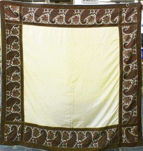 A GOOD EUROPEAN TURNOVER SILK SHAWL, the cream central panel...