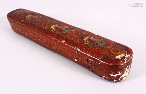 A 19TH CENTURY PRESIAN QAJAR LACQUER QALAMDAN PEN BOX, decor...