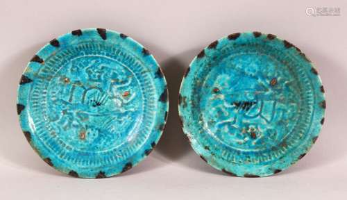 A PAIR OF 12TH/13TH CENTURY PERSIAN SELJUK KASHAN TURQUOISE ...