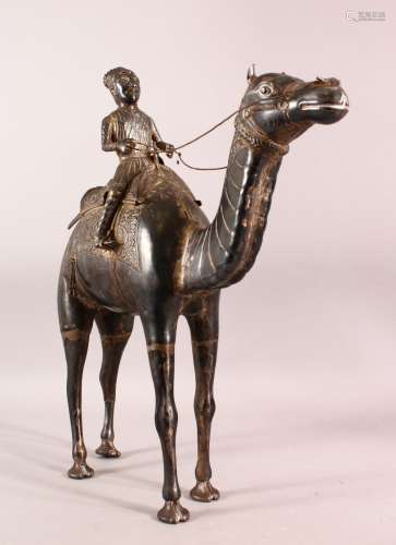 A LARGE INDIAN WHITE METAL MODEL OF A CAMEL AND RIDER, 46cm ...