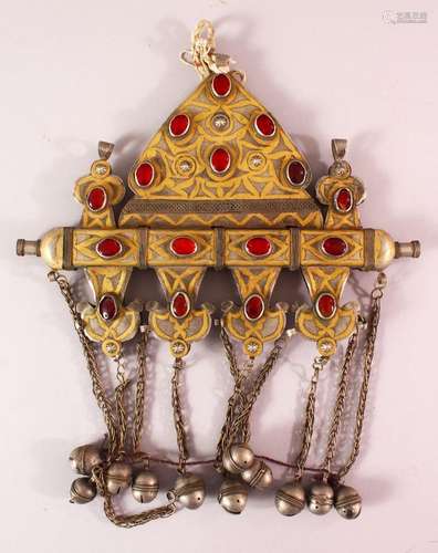 A TURKISH METAL INLAID BRIDES NECKLACE, with gilded decorati...