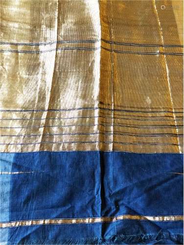 A GILT DECORATED BLUE COTTON INDIAN TISSUE, Circa 1920, 11ft...