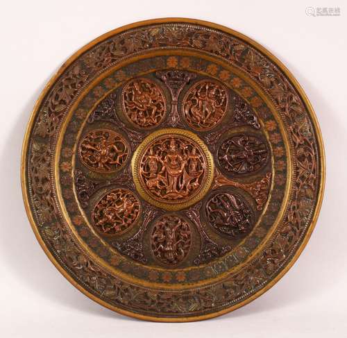 A FINE 19TH CENTURY SOUTH INDIAN TANJORE COPPER INLAID BRASS...