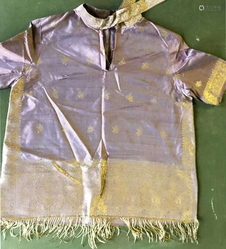 A LADIES LILAC SILK SMALL DRESS made from Indian sari fabric...