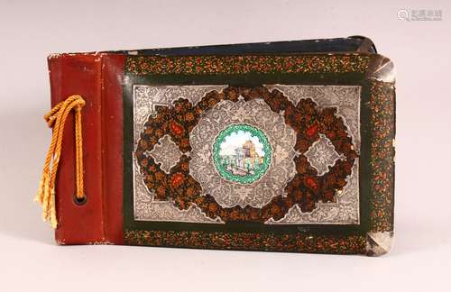 A PERSIAN LACQUER, WHITE METAL & ENAMEL ARTIST BOOK - the co...