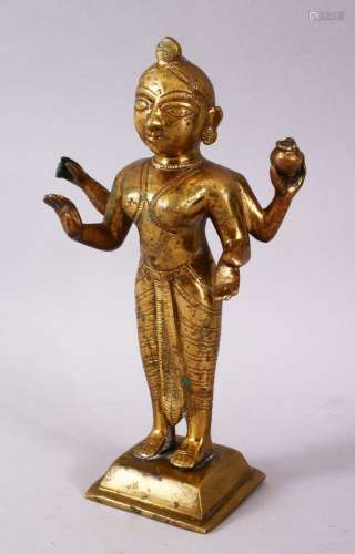 A 19TH / 20TH CENTURY INDIAN BRONZE FIGURE OF A DEITY, stood...