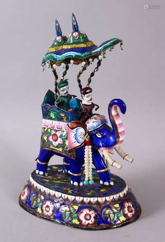 A 19TH / 20TH CENTURY INDIAN SILVER & ENAMEL MODEL OF AN ELE...