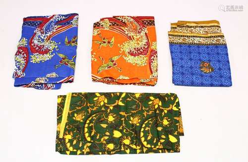 FOUR COLOURFUL PRINTED COTTON TEXTILES, various sizes (4).