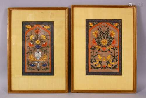 A PAIR OF INDIAN MINIATURE FRAMED PAINTINGS, each decorated ...