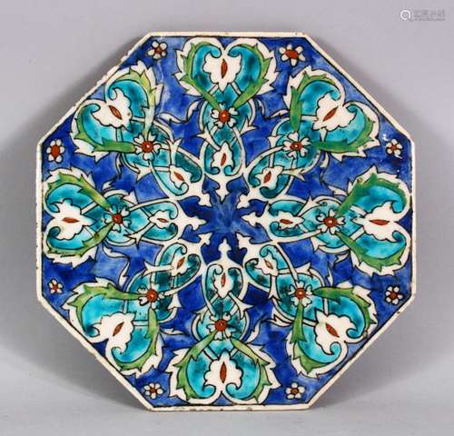 A 19TH CENTURY TURKISH OTTOMAN KUTAHIYA POTTERY TILE, 22cm s...