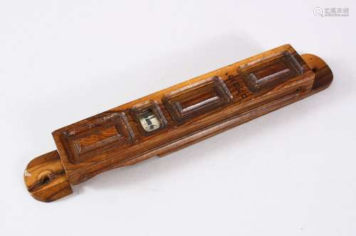 A JERUSALEM OLIVE WOOD SCROLL HOLDER with velum manuscript i...