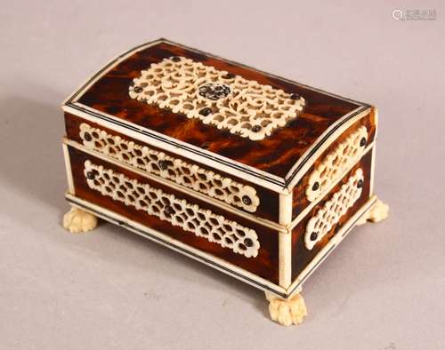 A SMALL INDIAN SHELL & IVORY BOX - the body with tortoiseshe...