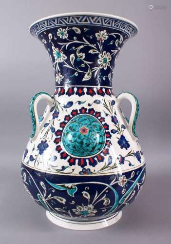 A LARGE TURKISH OTTOMAN STYLE CERAMIC FLORAL LAMP VASE, with...