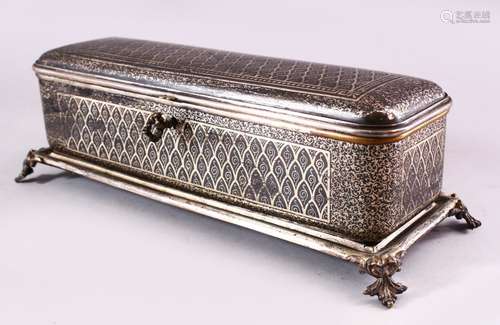 A BIDRI STYLE RECTANGULAR HINGED CASKET for the European mar...