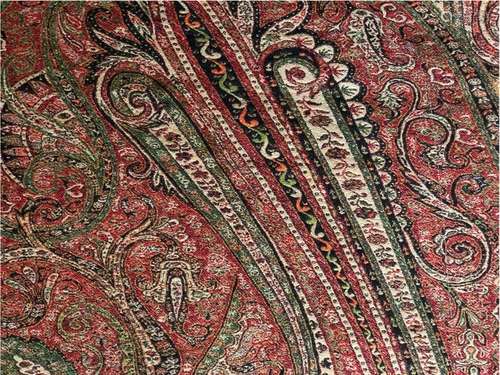 A DUTCH DOUBLE SIDED RECTANGULAR PAISLEY ASYMMETRIC SHAWL, w...