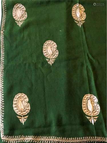 A GREEN SHAWL WITH GOLD DECORATION, 20th Century, together w...