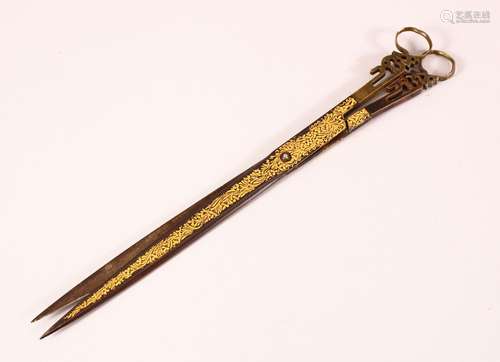 A FINE LARGE 19TH CENTURY TURKISH OTTOMAN GOLD INLAID CALLIG...