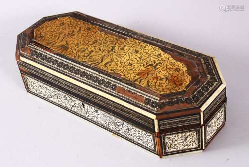AN 18TH CENTURY INDIAN GOA INLAID IVORY LIDDED BOX, the box ...